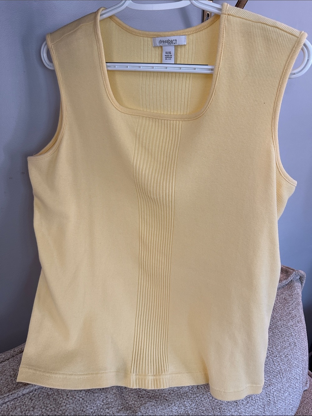 Dressbarn Pale Yellow Ribbed Square-Neck Tank 14/16